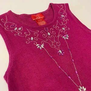 Oscar de la Renta Cashmere Sweater Jeweled Womens Size M Rhinestones Embellished